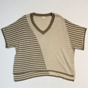 POL V-Neck Striped Sweater - Cream and Brown